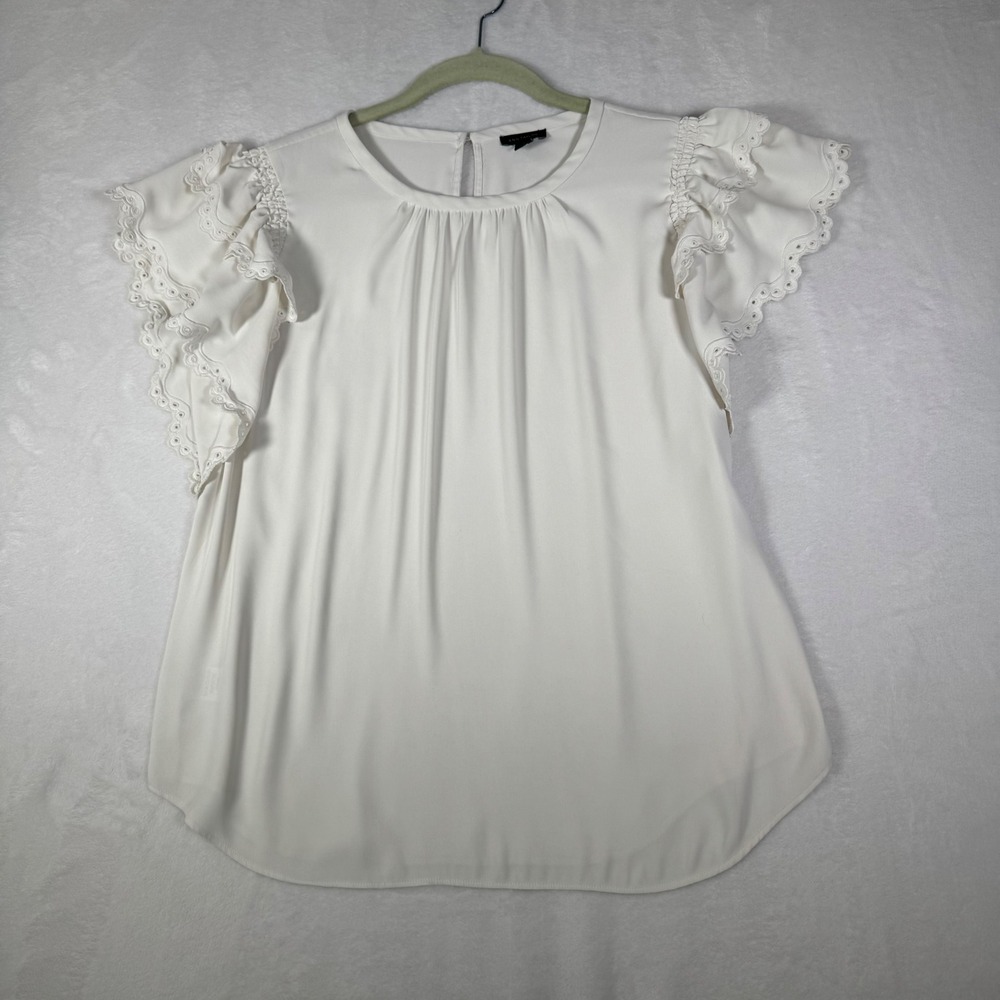Ann Taylor White Eyelet Ruffle Flutter Sleeve Blouse Small RN77379 | Top Lace - Picture 2 of 7